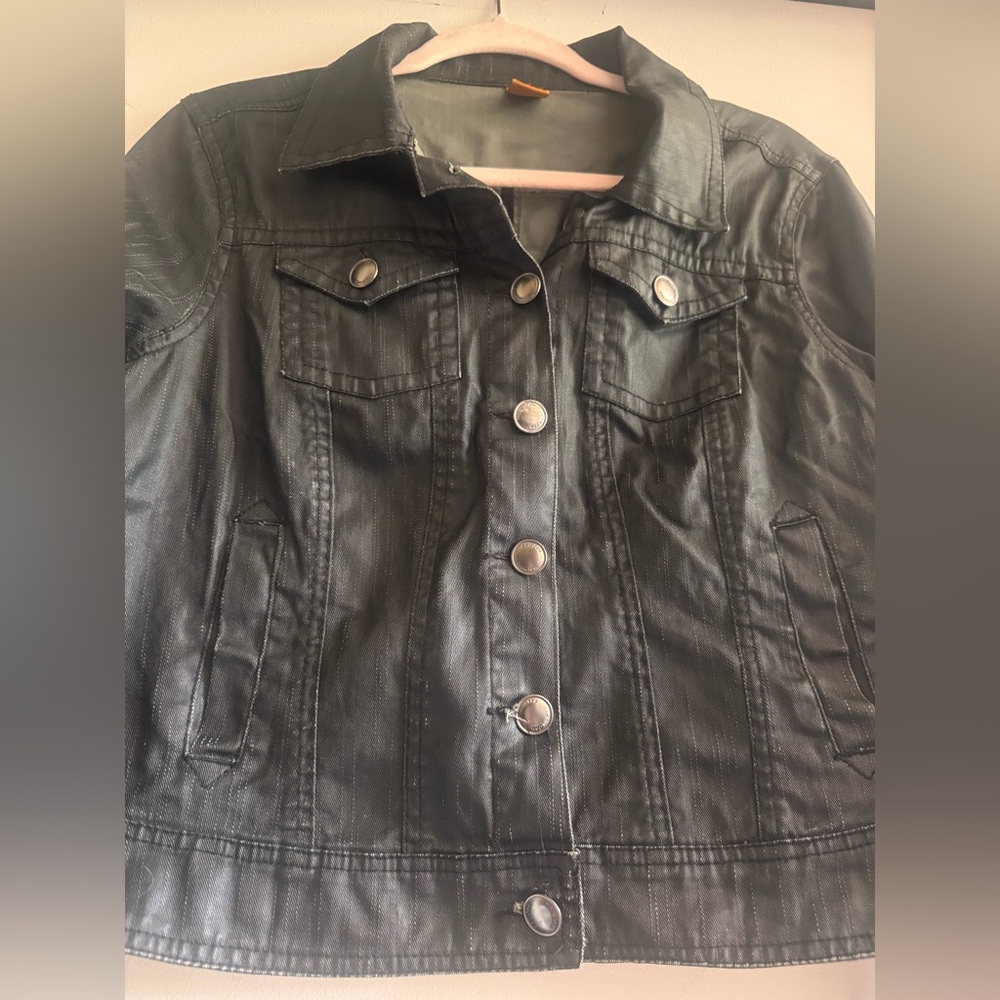 Jou Jou Black Jean Jacket with Waxed/Distressed Denim Style Size XL
